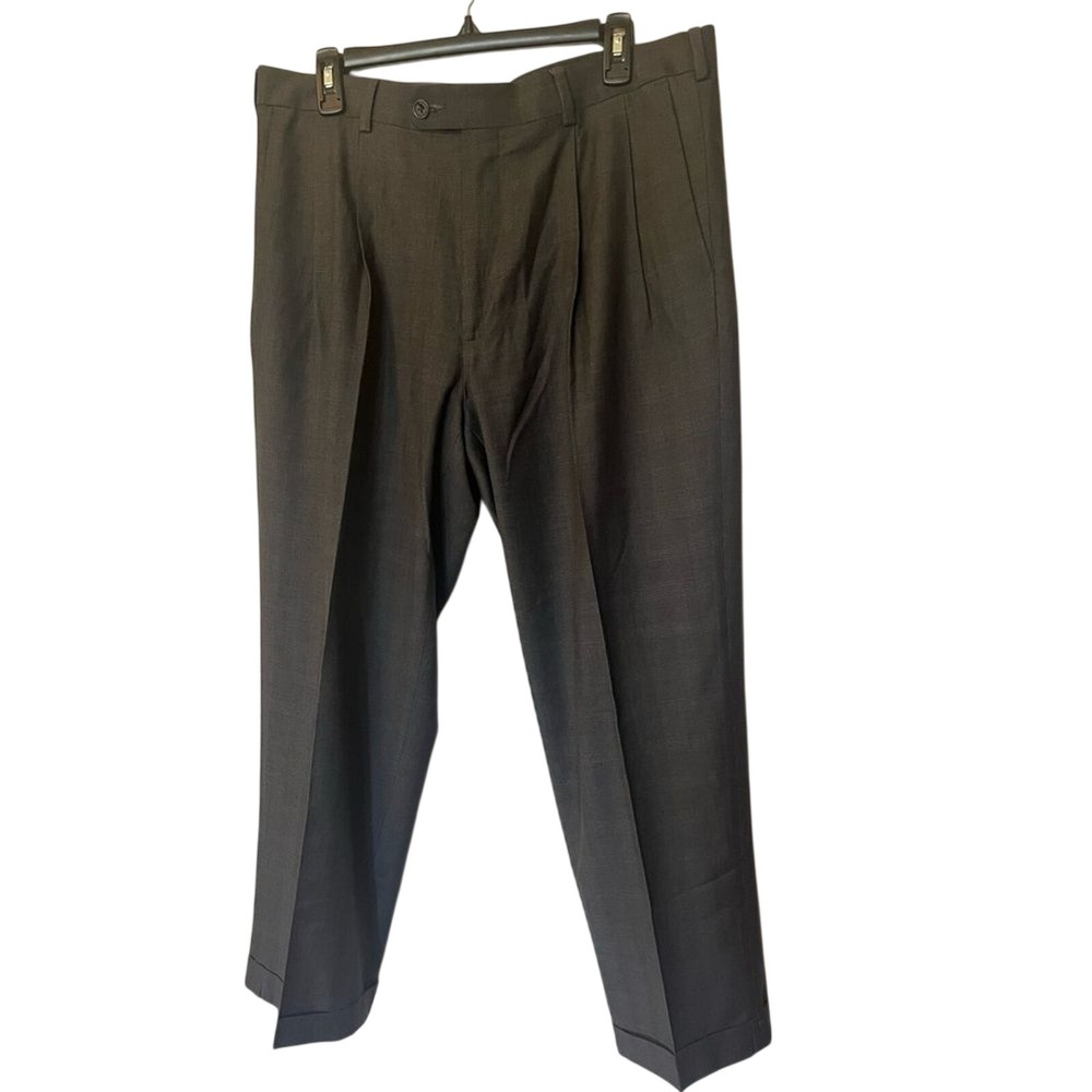 Perry Ellis Portfolio Cuff Dress Pant Men's SZ 36/29 Dark Grey w/line pattern